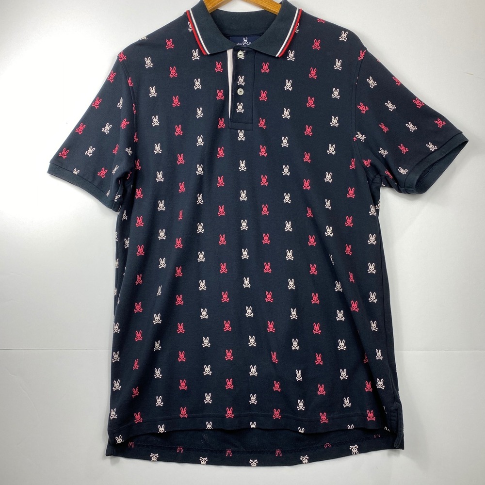 Psycho Bunny Polo Shirt Mens All Over Print Golf Casual Short Sleeve Size S